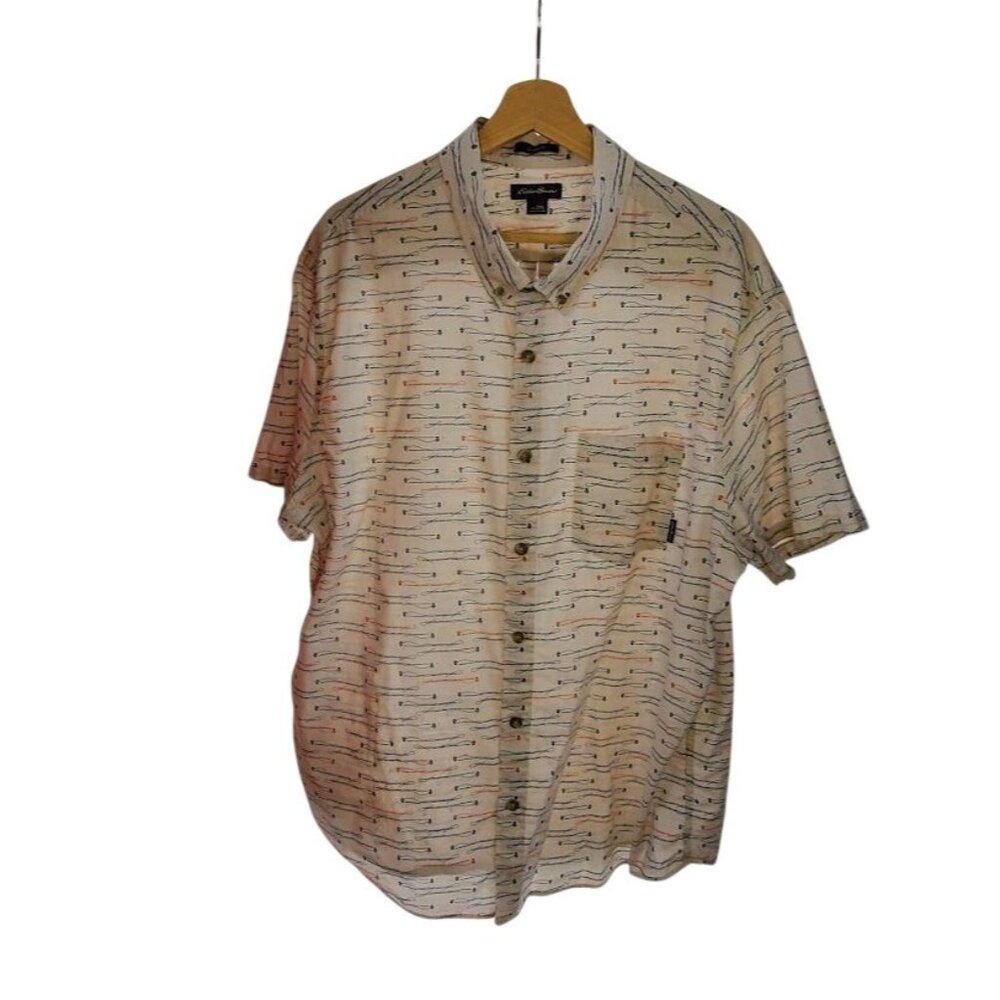 Eddie Bauer Fly Fishing Rod Print Shirt Men’s 2XL Cotton Button Up